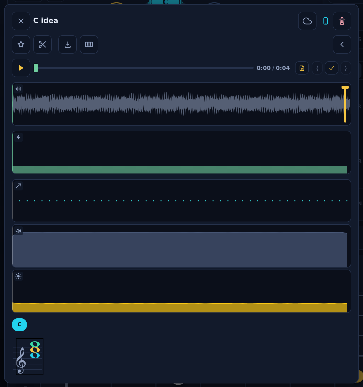 A take open in the player with its lanes